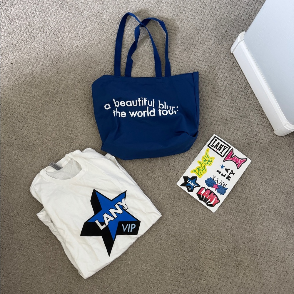 The Band LANY VIP Merch Tote Bag, TShirt, and Stickers